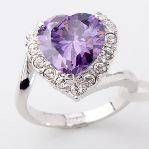 R3052 Simulated Gemstone Ring 18KGP 8Ct Heart CZ Rhinestone Size K1/2 - S - Picture 1 of 19