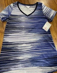 NWT Lularoe Christy T Small S Blue White Stripes Gorgeous Print New - Picture 1 of 3