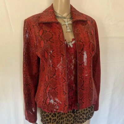 Vintage Red Genuine Leather Snakeskin Embossed Jacket Size Women’s 8  - Image 1 of 4