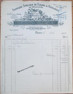 Celluloid Flower Maker 1937 French Letterhead, Georges Cornet Paris France - Picture 1 of 1
