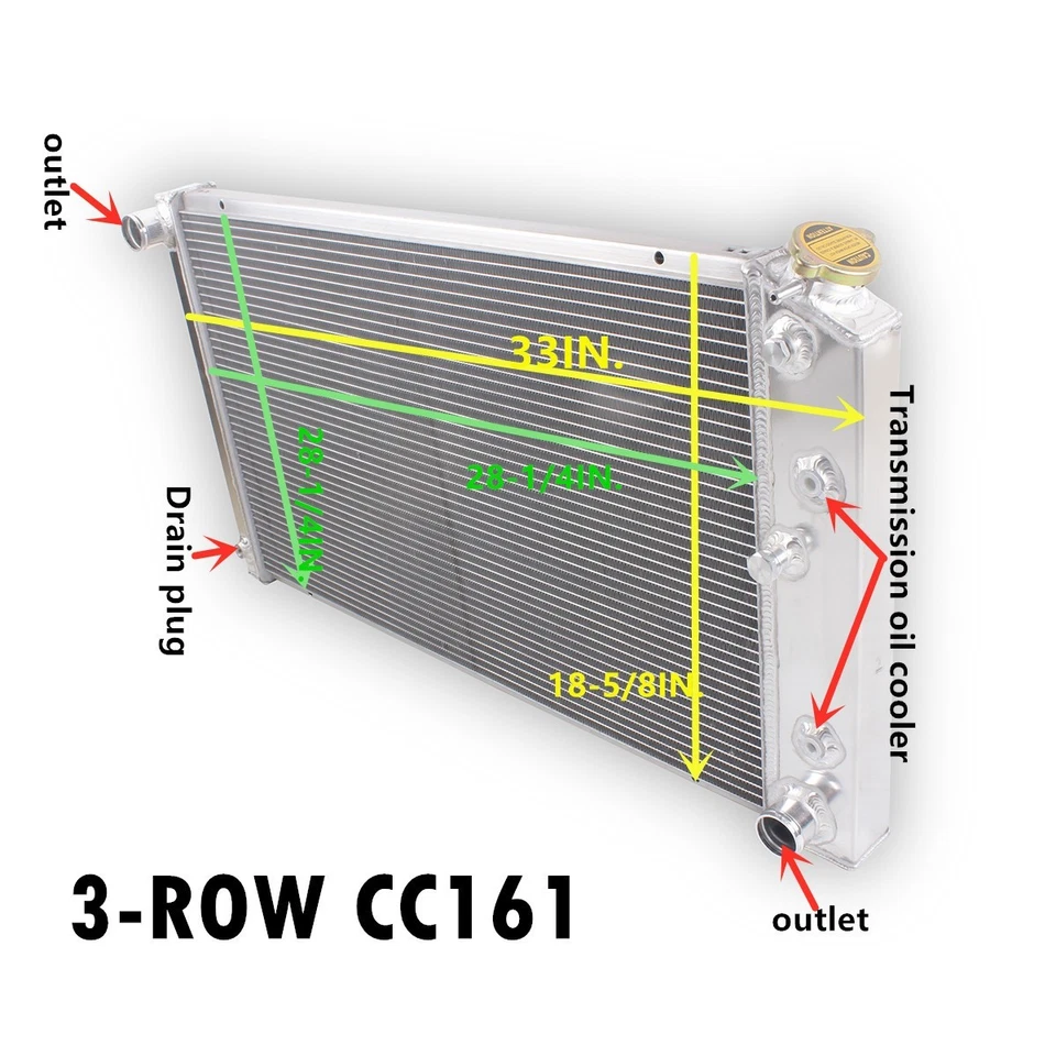 3 Row Aluminum Radiator for 1967-1981 Pontiac Bonneville 1968-1973 GTO V8 CC161 - Image 1 of 4