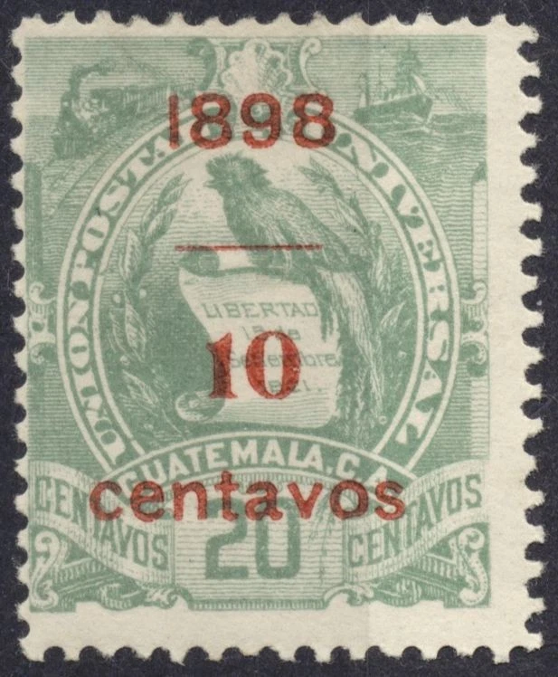 Guatemala #79 Verde Esmeralda Rojo Recargo 10c en 20c Quetzal 1898 Sello MH Foto 1 de 1