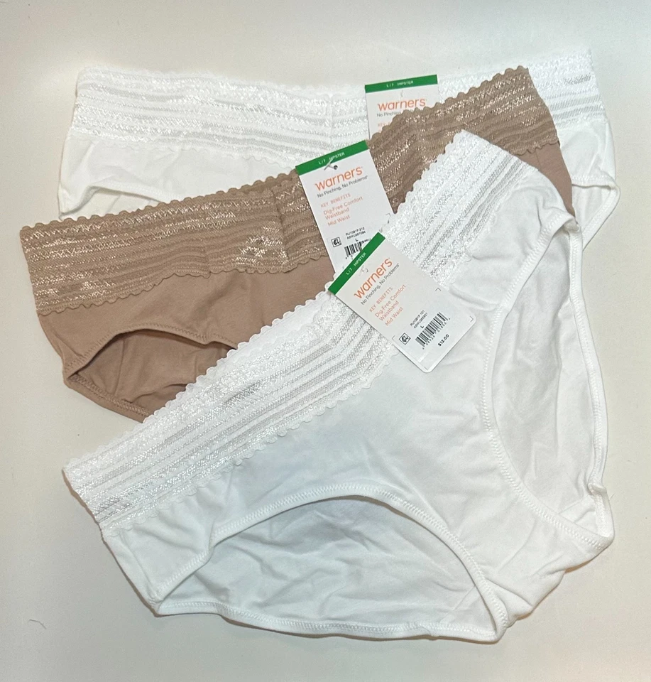 NWT 3 Warner's No Pinching/Problems Hipster Panties Tan/White RU1091P Size 7/L - Image 1 of 1