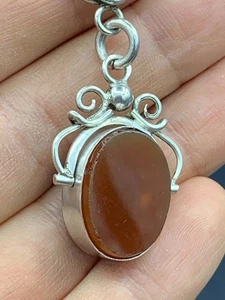 Victorian Carnelian .750 Silver Watch Chain Pendant Fob Swivel Austria c.1900 - Picture 1 of 14