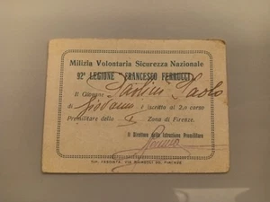 Tessera PNF MVSN MILIZIA 92 LEGIONE FERRUCCI ONB Premilitare Firenze FASCIO - Foto 1 di 2