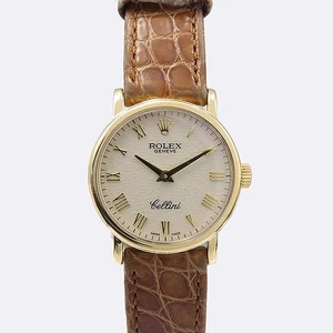 Rolex 6110 Vintage Cellini Gold Case Roman Index Women's Leather Quartz Watch - Picture 1 of 4