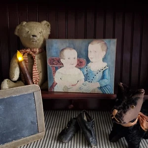 PRIMITIVE VICTORIAN VINTAGE COLONIAL STYLE GIRLS ABC PRIMER BOOK PORTRAIT SIGN - Picture 1 of 10