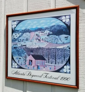 VINTAGE FOLK ART ATLANTA DOGWOOD FESTIVAL 1990 ART POSTER LINDA ANDERSON GEORGIA - Picture 1 of 7