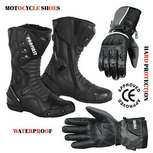 Motorcycle Racing Boots Motorbike Gloves Leather Riding Boot Waterproof Glove UK