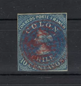 CHILE 1861 Last London printing 10c SOFICH 11 used NO flaws L4 RARE RED cancel!! - Picture 1 of 1
