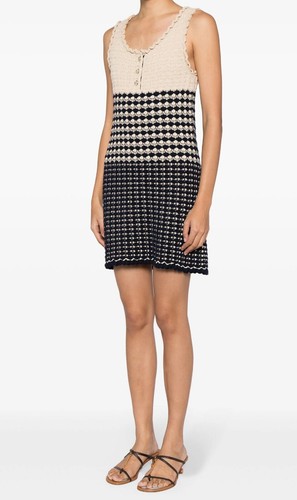 Abito in maglia CHANEL beige marino modello senza maniche 40 8 P43329K04401 blu navy nuovo con etichette