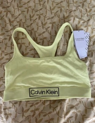 NEW Calvin Klein Reimagined Heritage Cotton Bralette Logo Neon Yellow Medium M - Image 1 of 4