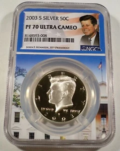 2003-S 50c SILVER NGC PF70UCAM KENNEDY HALF DOLLAR PROOF ULTRA CAMEO PR 70 DC - Picture 1 of 4