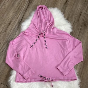 SOHO Street Ny & Co Pink Love Crop Hooded Sweatshirt Size Large - Picture 1 of 7