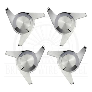 3 Bar/Ear Cut Sharkfin Chrome Knock Off Spinner Caps for Lowriders | Set of 4 - Picture 1 of 13