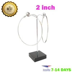 Womens Silver Plated 2" Big Large Round Circle Thin Hoop Loop Dangle Earrings - Picture 1 of 8