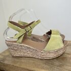 Next Ladies Green Yellow Suede Straw Ankle Strap Wedge Sandals Shoes UK 6/39