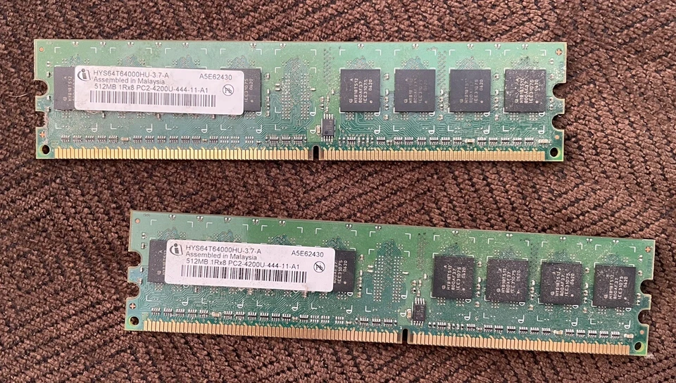 1GB 2x512MB PC2-4200 INFINEON HYS6464T6400HU DDR2 MEMORY KIT - Image 1 of 1