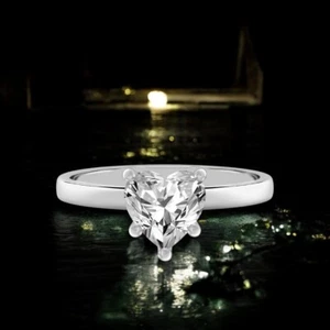 14k White Gold Lab Grown Diamond Engagement Ring Heart Cut 1 Ct IGI - Picture 1 of 11