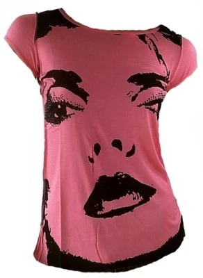 Cool Amplified Blondie Face Strass Eye's Pink Designer Tunic Club T-Shirt XS - Image 1 of 3