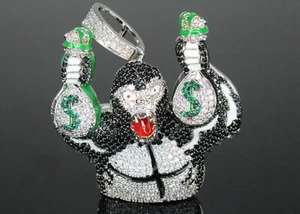 GORILLA MONEY BAGZ MAX ICED FLOODED Pendant Lab Diamonds 14k White Gold Finish - Picture 1 of 6