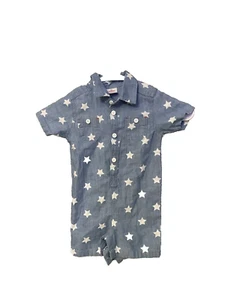 4th of July Baby Romper Blue Stars Denim 6-9 Months Celebrate 100% Cotton - Picture 1 of 5