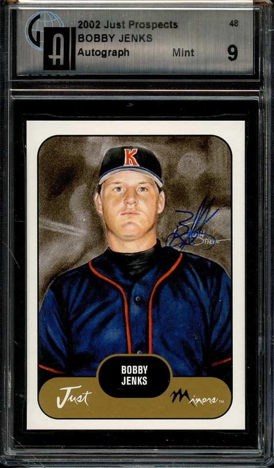 * 2002 JUST PROSPECTS AUTOGRPAH 48 BOBBY JENKS GAI MINT 9 BB - Image 1 of 1