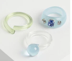Torrid Baby Blau & Grün Lucite Twist Ring 3er Set NEU - Bild 1 von 5