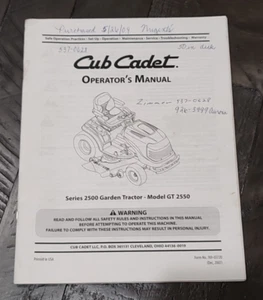 CUB CADET OPERATOR'S / OWNERS MANUAL - SERIES 2500 GARDEN TRACTOR - MODEL GT2550 - Picture 1 of 2