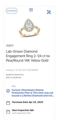 Anillo de compromiso cultivado en laboratorio 1-1/4 ct tw pera/oro amarillo redondo 14k de Jared Foto 1 de 4