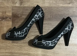 Christian Siriano Gray Animal Print 4" Chunky Heel High Heels Pumps - Size 8.5 - Picture 1 of 3