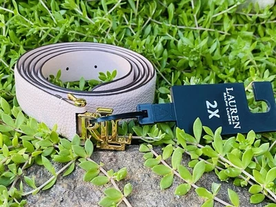 Пояс Lauren Ralph Lauren женский бледно-розовый кожаный с инициалами LRL золотой логотип размер 2x - Изображение 1 из 4