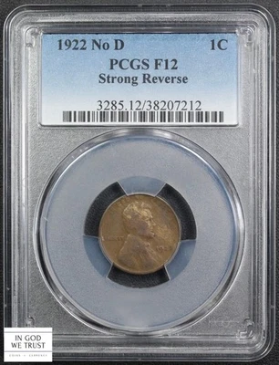 1922 No D Strong Reverse Die#2 Lincoln Wheat Copper Cent 1C PCGS F 12 - Image 1 of 4