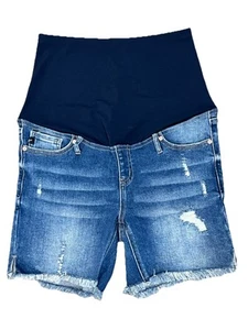 Kancan Maternity Stretch Shorts Blue Denim Distressed Full Belly Panel Sz 7/27 - Picture 1 of 14