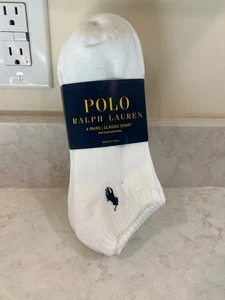 NUEVO CON ETIQUETAS Polo Ralph Lauren Hombres Clásico Deportivo Suela Medio Acolchado Calcetines 6 Pares Blancos - Imagen 1 de 4