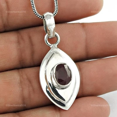 Rubino Gemma Massiccio Vero 925 Argento Sterling Natale Regalo Sorella Ciondolo - Immagine 1 di 4