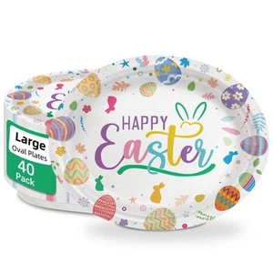 VEIZEDD 40 Pcs Easter Oval Paper Plates 12" x 10" Large Disposable Heavy Duty... - Picture 1 of 6