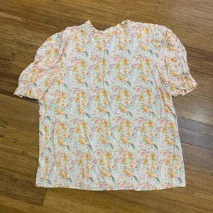LOFT Floral Ruffle Sleeve Top Womens Size Large Blouse Keyhole Back Lightweight - Picture 1 of 7