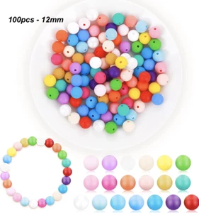 12mm Round Silicone Beads Baby Making Necklace Keychain BPA Free Beads 100pcs - Picture 1 of 53