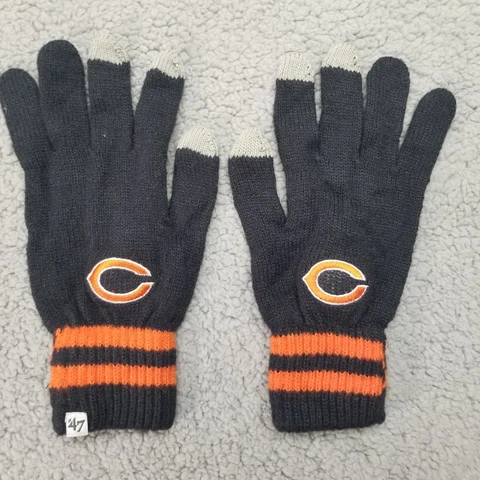 Chicago Bears Mens Gloves One Size Blue Orange Logo Touch Tech NCAA University Cover