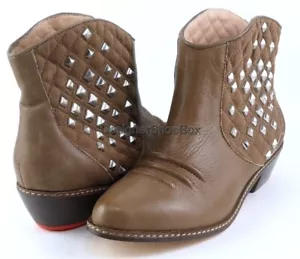 $225 JOE'S DANA Pecan Leather Designer Studded Cowboy Ankle Booties 10 - Picture 1 of 4