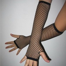 Black Fishnet net long Gloves Mesh Punk goth Rock 80s Style Fancy Dress