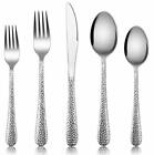 Service for 12 Flatware Set 18/0 Stainless Steel Silverware 60 Piece, Hammered