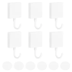Adhesive Hooks, 6 Pcs Stick on Wall Adhesive Hangers Square Towel Hooks, White - Picture 1 of 7