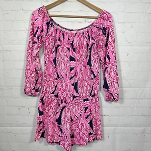 Lilly Pulitzer Lana Off the Shoulder Romper Size Small Pink Sorbet High Altitude - Picture 1 of 14