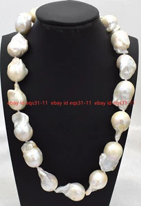 COLLAR DE PERLAS RENACIDAS KESHI BARROCO BLANCO NATURAL 15x25 mm de gran tamaño 18"" - Imagen 1 de 12