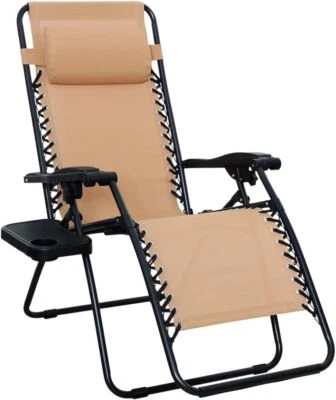 Reclinable Plegable Exterior Ajustable Gravedad Cero con Almohada, 26”, Beige Foto 1 de 4