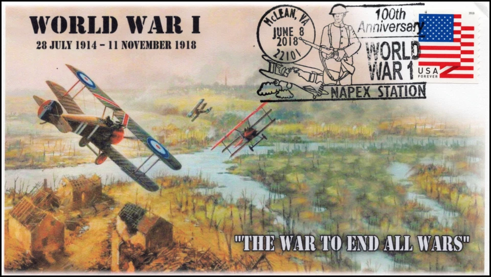 18-304, 2018, World War I, 100 Year Anniv, Pictorial, Postmark, Event Cover - Image 1 of 1