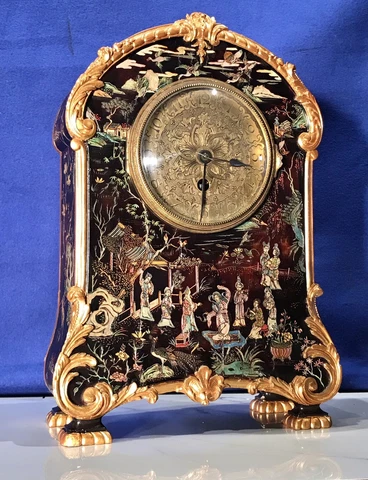 Vintage Antique French Chinoiserie Mantle Clock,Carved Bronze Dial Cover