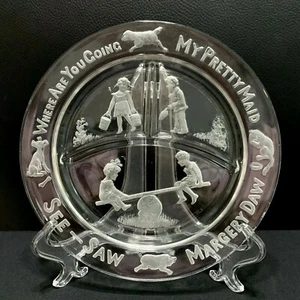 Vintage Glass Childs Clear Divided Plate Dish Nursery Rhymes Kids & Animals 8.5” - Picture 1 of 12